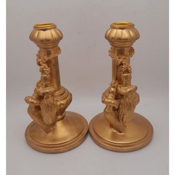 VTG Nancy Jacobsen Wedding Tassel Candles Gold Pair 1996 - Picture 1 of 11